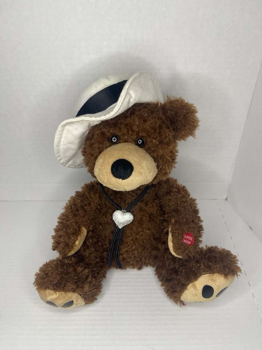 PBC Animated Singing Grizz Lee Bear Plush in White Fedora Hat Heart Tie Works!